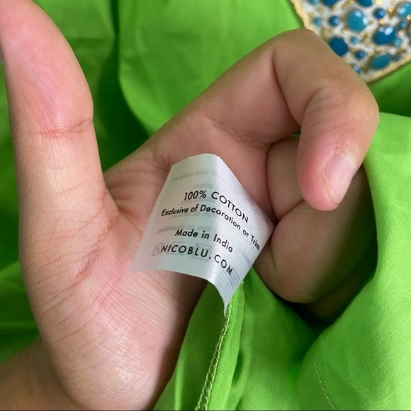 Nicoblu Madison Tunic in Lime Green Embellished in Gold & Semiprecious Stones 4X - Picture 5 of 8